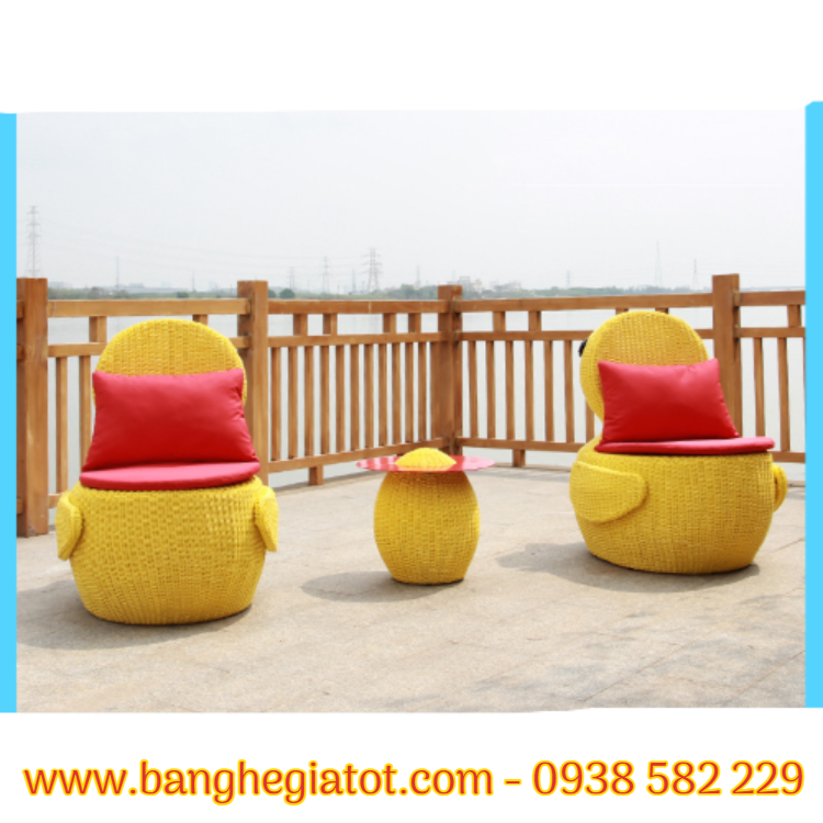 bàn ghế mây nhựa giá tốt, Bàn ghế nhựa mây hình dáng chú vịt con